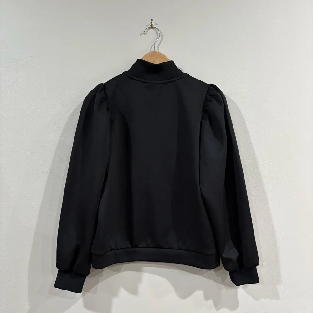Sofie Schnoor Girls Black Puff Shoulder Zip Jacket Size 10Y 140cm Designer